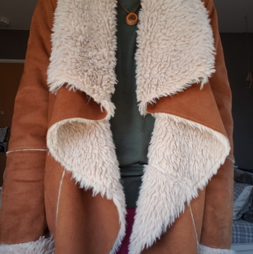Faux Suede Dress Jacket with Faux fur lining